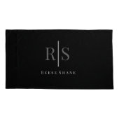 グレーエレガントモノグラムとホワイトネーム、ブラック 枕カバー (裏面)