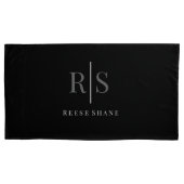 グレーエレガントモノグラムとホワイトネーム、ブラック 枕カバー (正面)