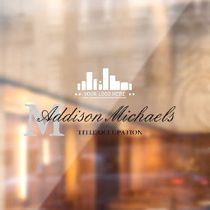 グレーエレガントモノグラム名タイトルとロゴ ウィンドウサイン