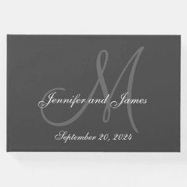グレーエレガントモノグラム名Date Photo 結婚's ゲストブック