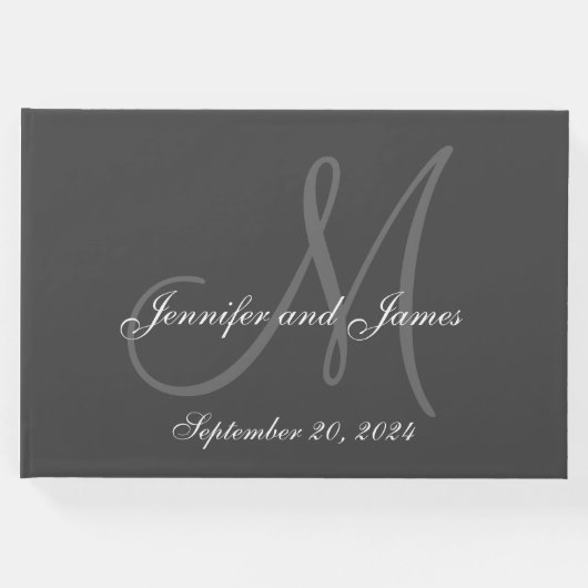 グレーエレガントモノグラム名Date Photo 結婚's ゲストブック (正面)