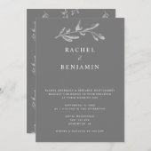 グレーエレガントモノワ結婚ー植物学ミニマル 招待状 (正面/裏面)