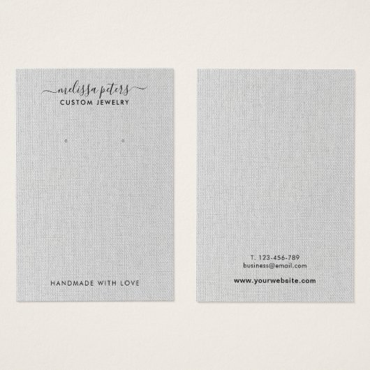 グレーエレガントリネンジュエリーイヤリングディスプレイカード (正面&裏面)