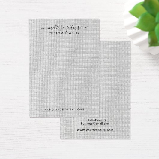 グレーエレガントリネンジュエリーイヤリングディスプレイカード (デスク)