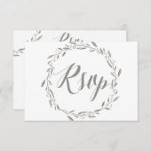 グレーエレガントリースのRSVPカー結婚ド 出欠カード (正面/裏面)