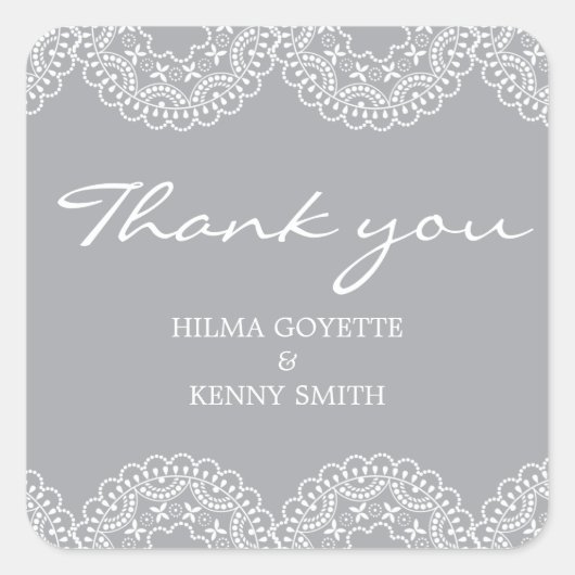 グレーエレガントレースリターンありがとうステッカー スクエアシール (正面)