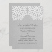 グレーエレガントレース日付の保存招待状 セーブザデート (正面/裏面)