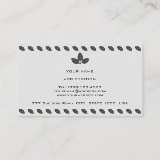 グレーエレガントローレル葉オンシルバーカラー 名刺 (裏面)