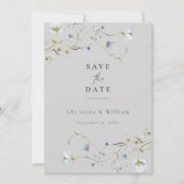 グレーエレガントワイルドフラワーウェディング日付を保存 招待状 (正面)