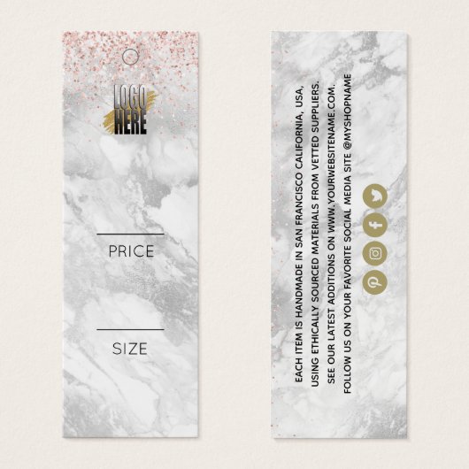 グレーエレガント大理石あなたのロゴ衣料品価格ラベル (正面&裏面)
