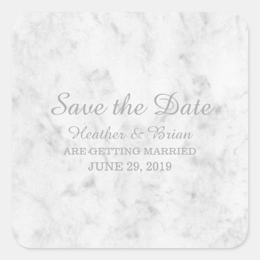 グレーエレガント大理石の日付の保存 スクエアシール (正面)