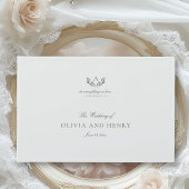 グレーエレガント書文字とモノグラム結婚の ゲストブック