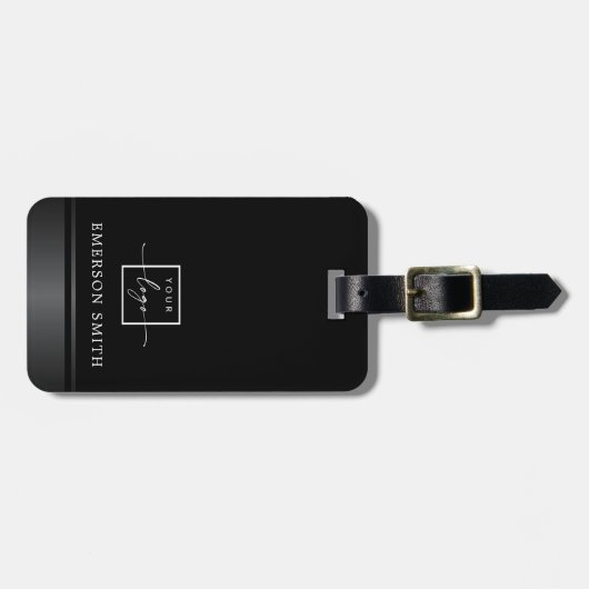 グレーエレガント縁どグラデーションの追加ロゴ黒 ラゲッジタグ (正面横)