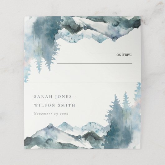 グレーエレガント赤面ブルーマウンテンズパイン結婚ズ プレイスカード (外部開封)