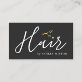 グレーエレガント金ゴールドはさみ美容師 名刺 (正面)