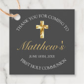 グレーエレガント金ゴールドクロス最初の聖体 フェイバータグ (正面)