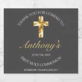 グレーエレガント金ゴールドクロス第1聖餐式 スパークリングワインラベル (シングルラベル)