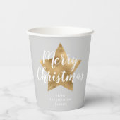 グレーエレガント金ゴールドスターフェイクメリークリスマス 紙コップ (裏面)