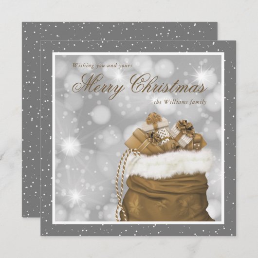 グレーエレガント金ゴールドメリークリスマスホリデーカード シーズンカード (正面/裏面)