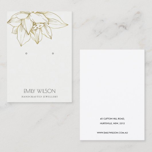 グレーエレガント金ゴールドローシンプルタスイヤリング表示器 名刺 (正面/裏面)