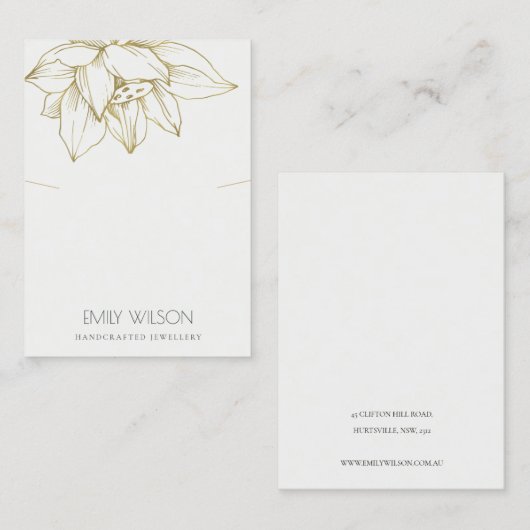 グレーエレガント金ゴールドロータスシンプルネックレスディスプレイ 名刺 (正面/裏面)