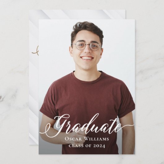 グレーエレガント金ゴールド卒業パーティーの写真 招待状 (正面/裏面)