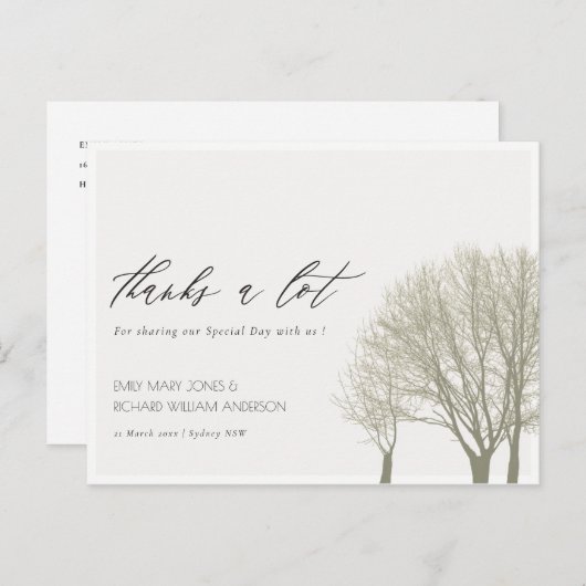 グレーエレガント金ゴールド秋秋の木ありがとう ポストカード (正面/裏面)