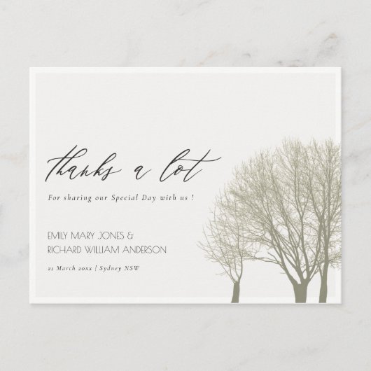 グレーエレガント金ゴールド秋秋の木ありがとう ポストカード (正面)