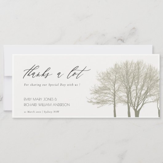 グレーエレガント金ゴールド秋秋の木ありがとう 招待状 (正面)