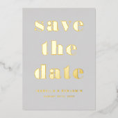 グレーエレガント金ゴールド結婚式の日付カードを保存 箔招待状 (正面)