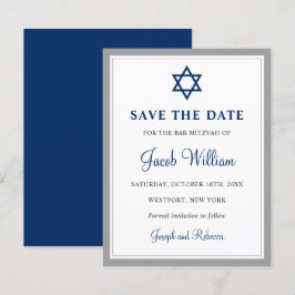グレーエレガント&ネイビーブルーバー（ユダヤ教の）バル・ミツバー4.25インチx 5.5インチ セーブザデート