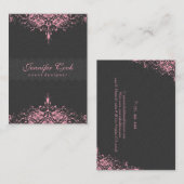 グレーエレガント&ピンクヴィンテージフローラダマスク2a 名刺 (正面/裏面)