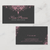 グレーエレガント&ピンクヴィンテージフローラダマスク2b 名刺 (正面/裏面)
