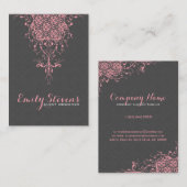グレーエレガント&ピンクヴィンテージフローラレースオーナメント 名刺 (正面/裏面)