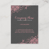 グレーエレガント&ピンクヴィンテージフローラレースオーナメント 名刺 (裏面)