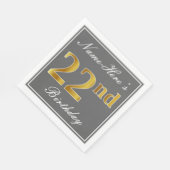 グレーエレガント、フェイク金ゴールド22番目の誕生日、名前をカスタムする スタンダードランチョンナプキン (角)