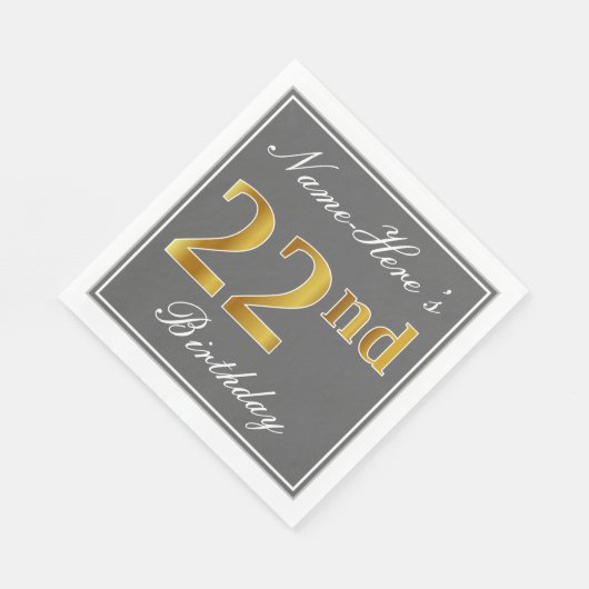 グレーエレガント、フェイク金ゴールド22番目の誕生日、名前をカスタムする スタンダードランチョンナプキン (角)