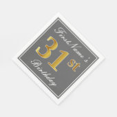 グレーエレガント、フェイク金ゴールド31番目の誕生日、名前をカスタムする スタンダードランチョンナプキン (角)