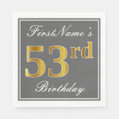 グレーエレガント、フェイク金ゴールド53番目の誕生日、名前をカスタムする スタンダードランチョンナプキン (正面)