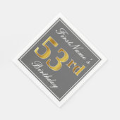 グレーエレガント、フェイク金ゴールド53番目の誕生日、名前をカスタムする スタンダードランチョンナプキン (角)