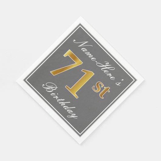 グレーエレガント、フェイク金ゴールド71番目の誕生日、名前をカスタムする スタンダードランチョンナプキン (角)