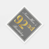 グレーエレガント、フェイク金ゴールド92番目の誕生日、名前をカスタムする スタンダードランチョンナプキン (角)