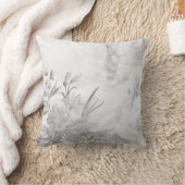 グレーエレガント&ホワイト植物学フローラ クッション (ブランケット)