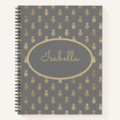 グレーエレガント&金ゴールドパイナップルパーソナライズされたスケッチ ノートブック (正面)