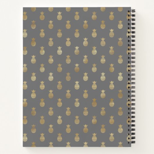 グレーエレガント&金ゴールドパイナップルパーソナライズされたスケッチ ノートブック (裏面)