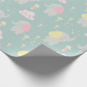 グレーエレファントバルーングリーンシンプルベビーシャワー ラッピングペーパー (角)