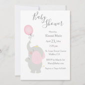 グレーエレファントバルーンミニマルかわいいスクリプト 招待状 (正面)