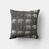 グレーエレファントパターンリネンルックピロー クッション (裏面)