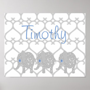グレーエレファントベビー子供部屋アートポスター ポスター