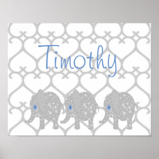 グレーエレファントベビー子供部屋アートポスター ポスター